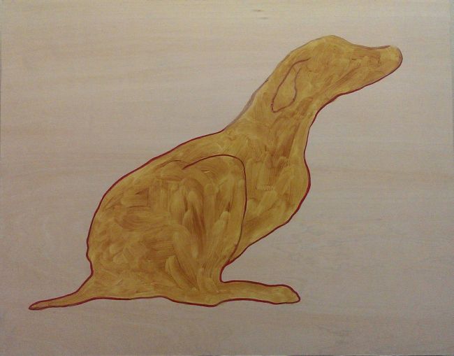 Click the image for a view of: The Dog. 2014. Acrylic on wood panel. 280X355X20mm